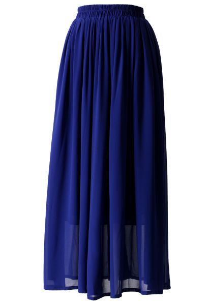Maxi Falda Azul con Pliegues