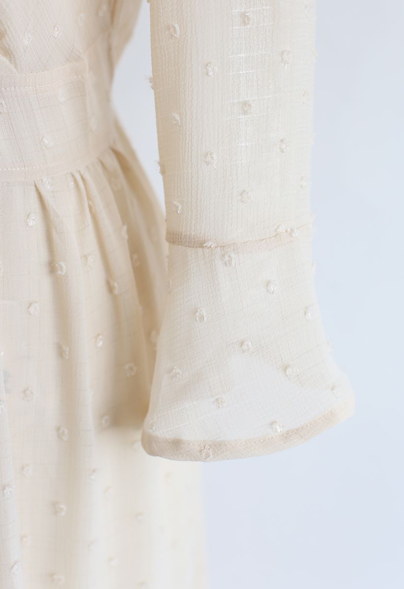 Flock Dots Wrapped Ruffle Maxi Dress in Cream