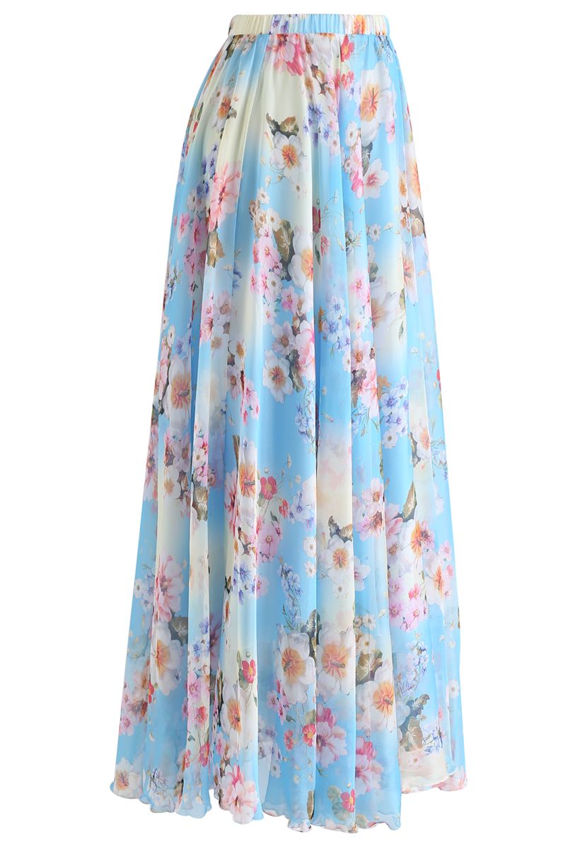 Peach Blossom Watercolor Maxi Skirt