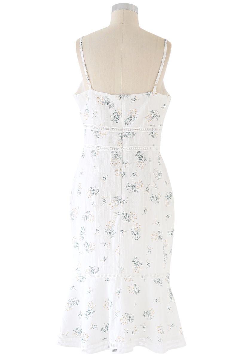 Bouquet Printed Stripe Embossed Bodycon Cami Dress in White