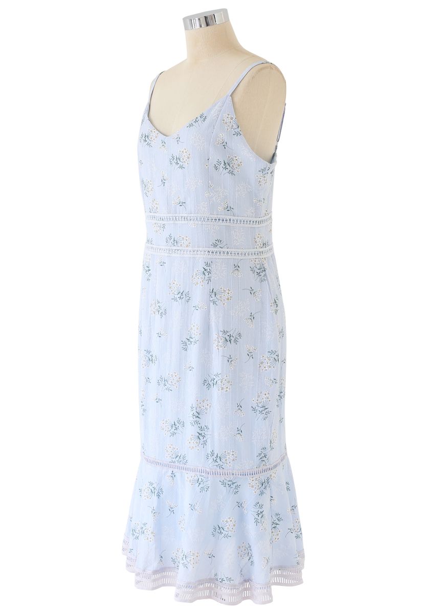 Bouquet Printed Stripe Embossed Bodycon Cami Dress in Baby Blue
