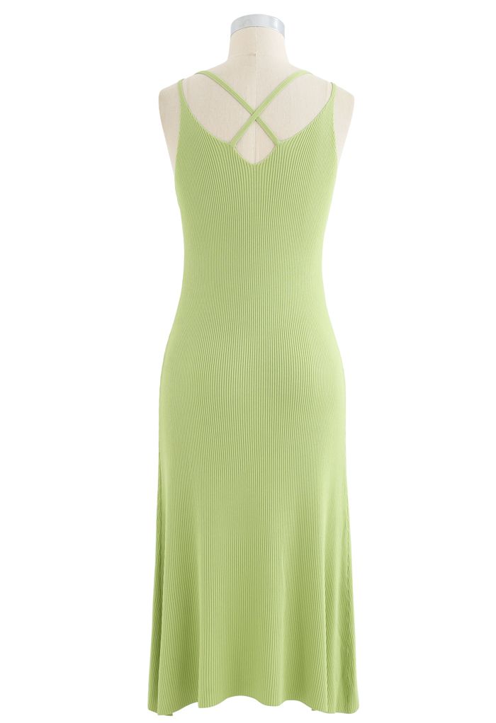 Fitted Ribbed Knit Cami Dress in Lime
