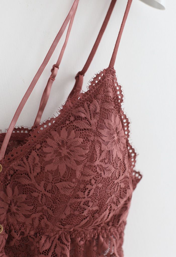 Strappy Full Lace Button Down Bustier Top in Wine