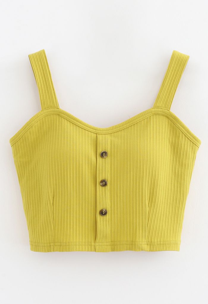 Buttoned Front Strappy Crop Tank Top in Lime