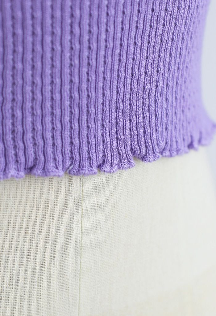 Lettuce-Hem Crop Knit Top in Purple