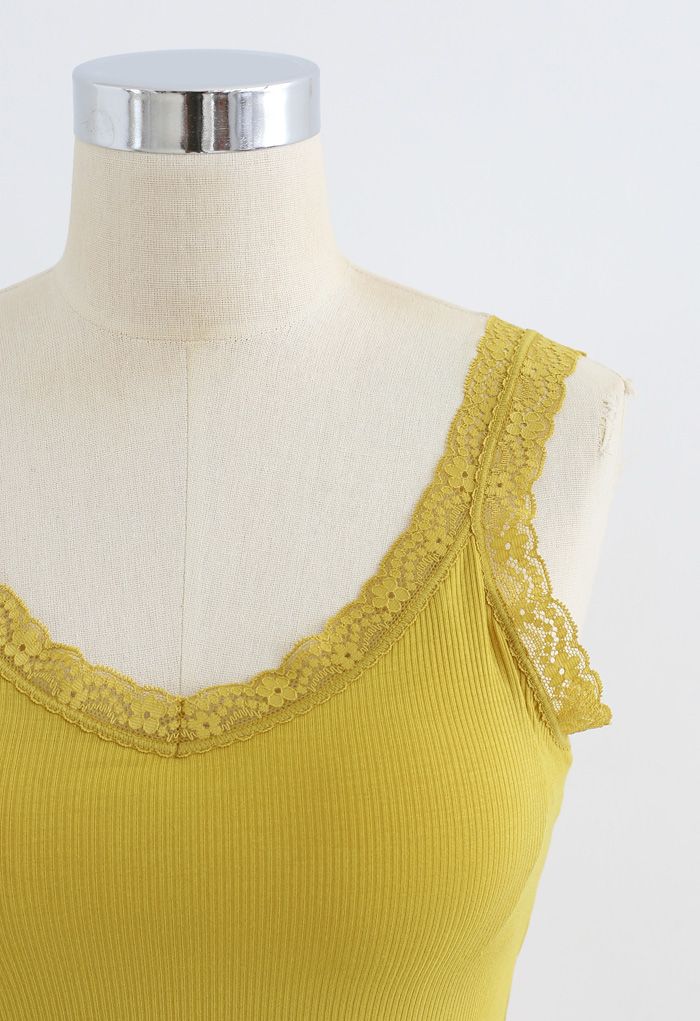 Lace Straps Tank Top in Yellow
