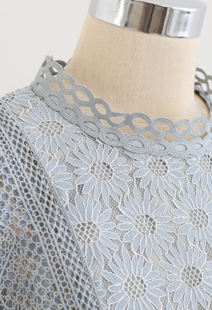 Sunflower Full Lace Long Sleeves Top in Dusty Blue