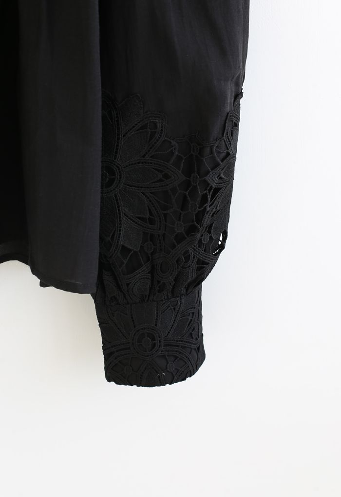 Sunflower Crochet Inserted Smock Top in Black