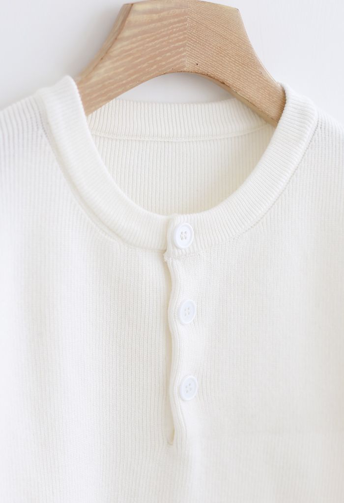 Buttoned Flare Sleeves Knit Sweater in White