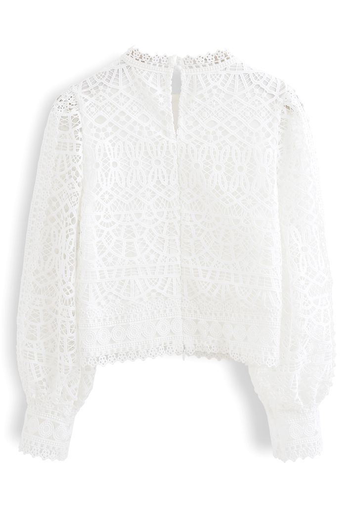 Panelled Full Crochet Sleeves Top in White