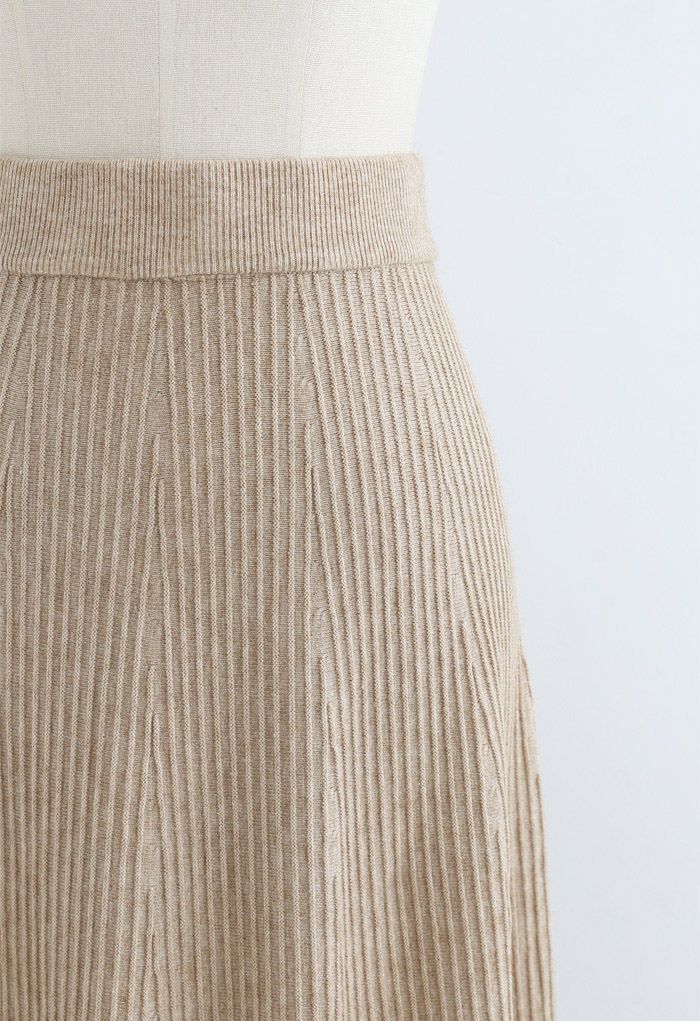 A-Line Lace Hem Knit Skirt in Tan