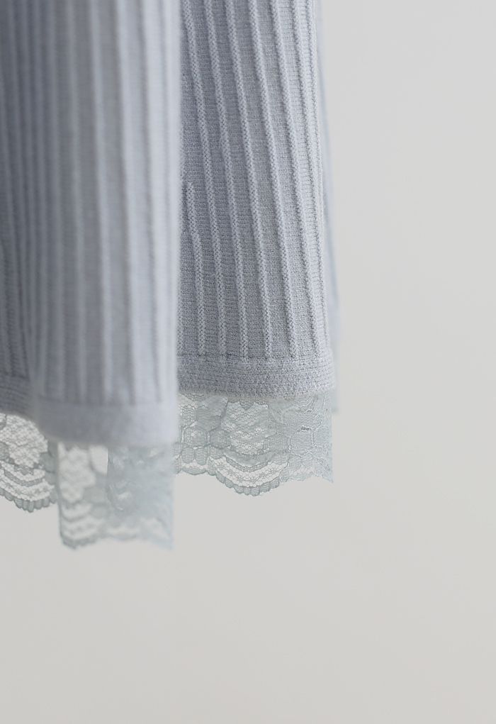 A-Line Lace Hem Knit Skirt in Dusty Blue