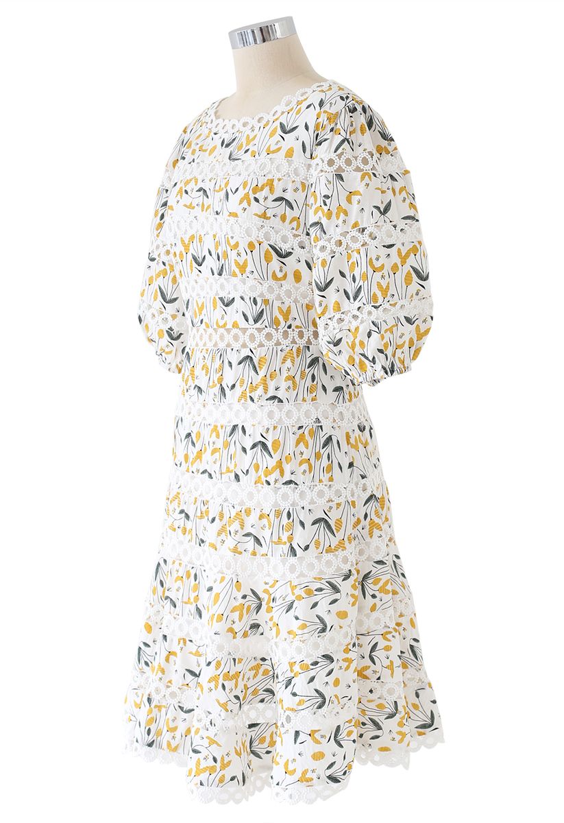 Yellow Posy Circle Crochet Midi Dress