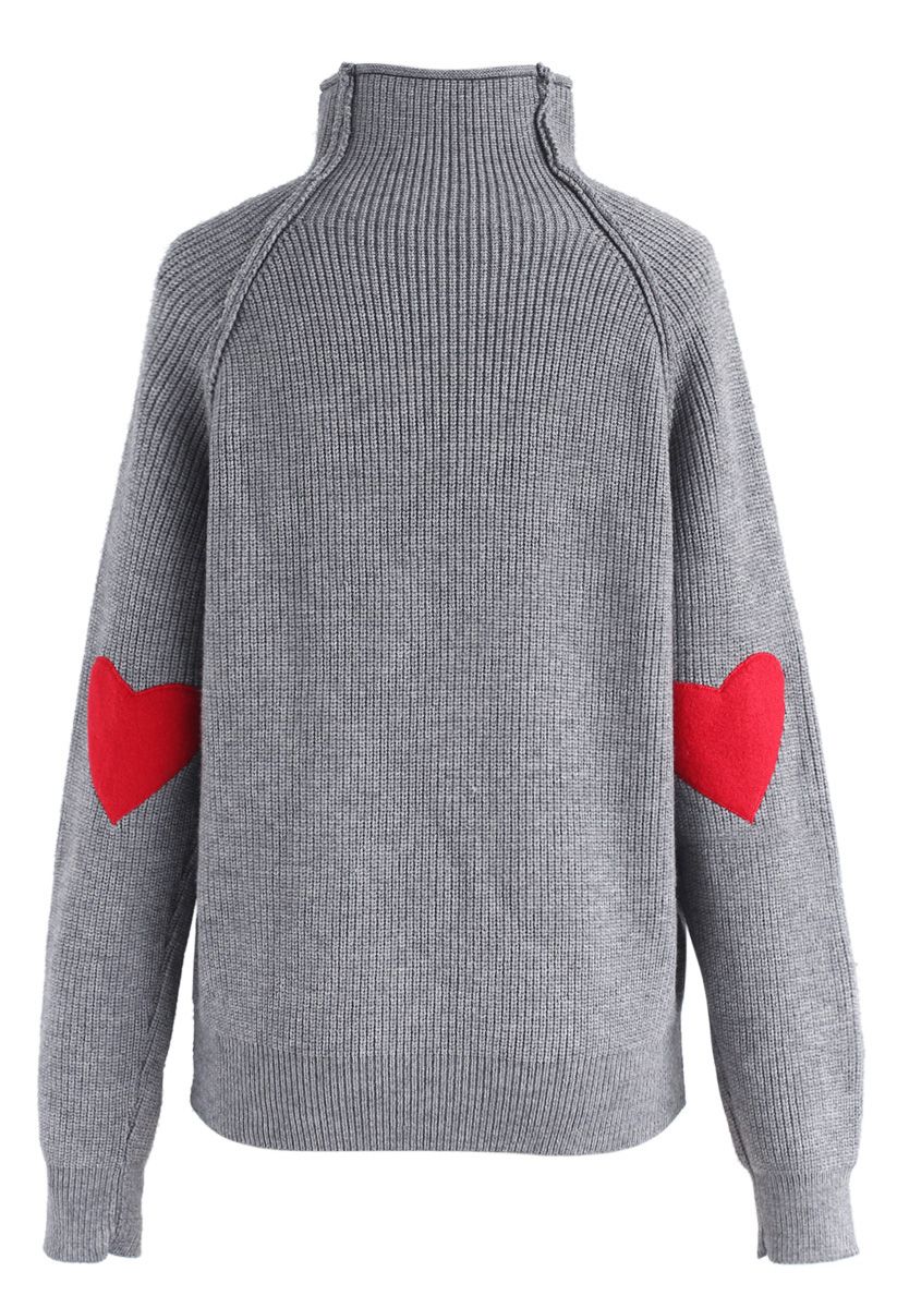 Suéter de punto con parche de corazón y alma en gris