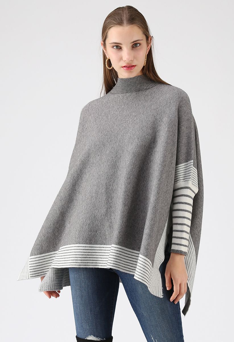 Acuéstate en suéter de punto de rayas extragrandes de rayas grises Fields