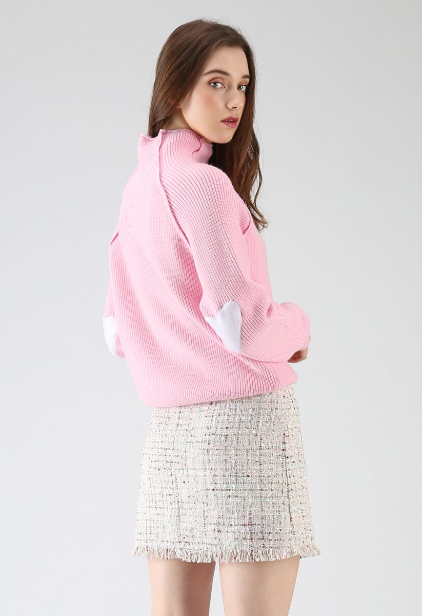 Suéter de punto con parche de corazón y alma en rosa