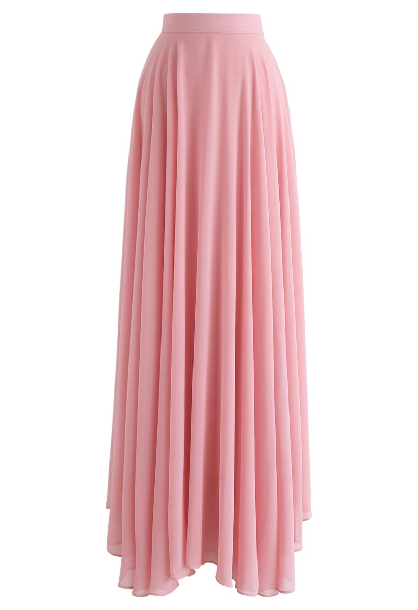 Falda larga de gasa favorita intemporal en rosa
