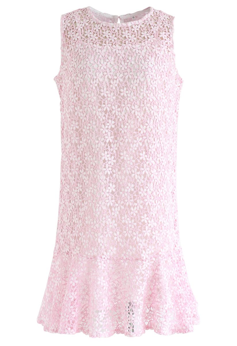 Nuevo vestido sin mangas de ganchillo Love en rosa