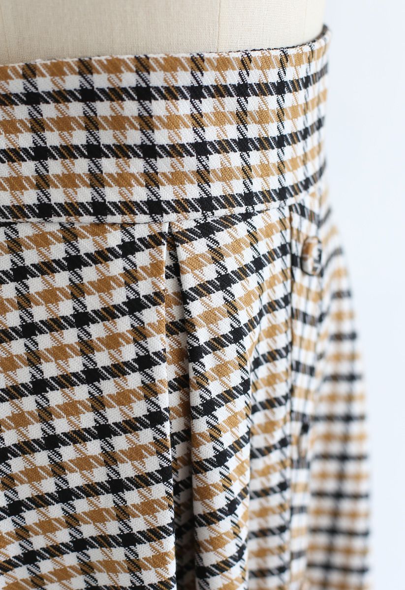 Button Front Plaid A-Line Midi Skirt