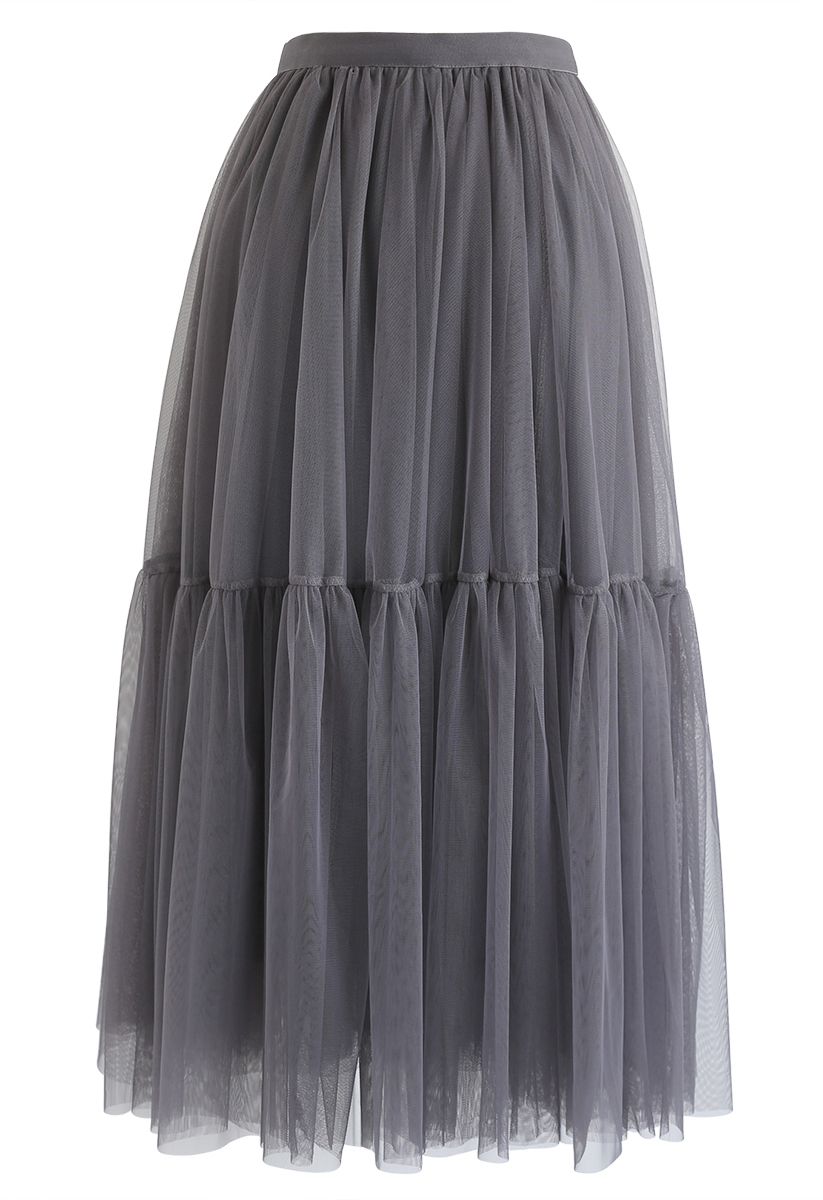 Can't Let Go Mesh Tulle Skirt in Smoke