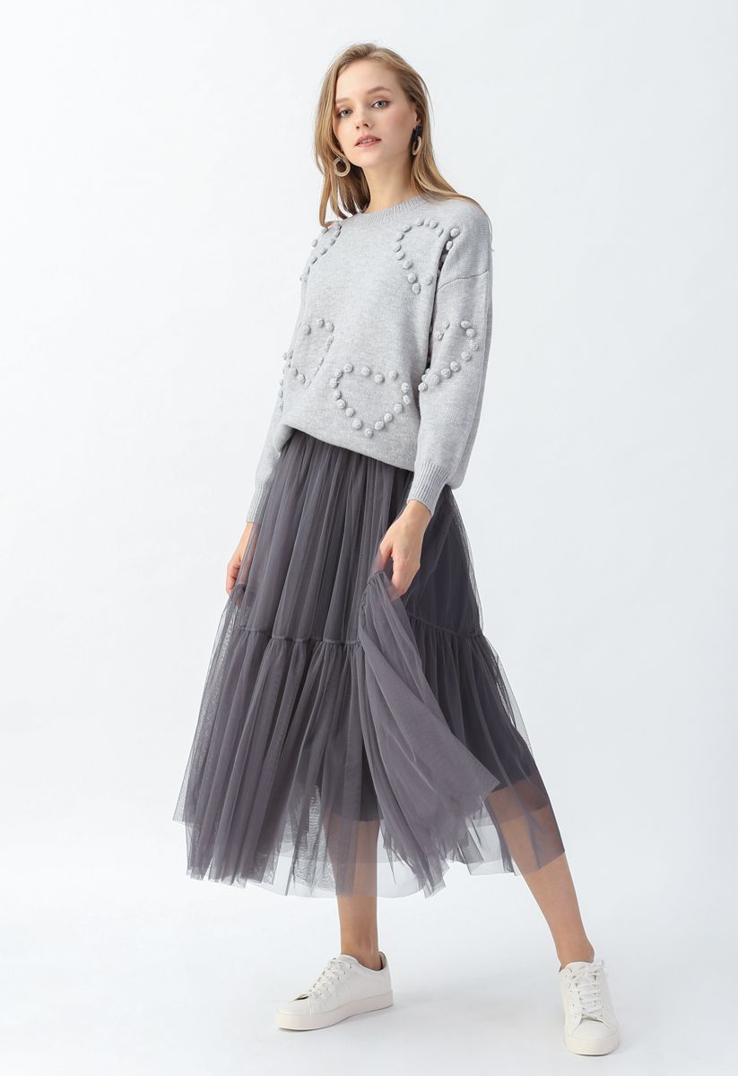 Can't Let Go Mesh Tulle Skirt in Smoke
