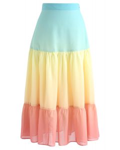 Vacay Paradise Color Blocked Chiffon Skirt