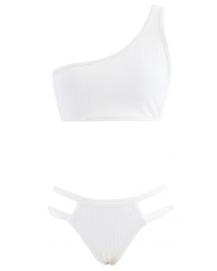 One-Shoulder Ribbed Low Rise Bikini Set