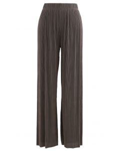 Contrasted High-Waisted Ribbed Pants in Brown