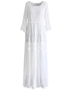 Vestido largo bordado de Grace Vines en blanco