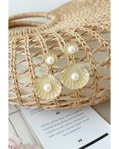 Aretes colgantes de perlas de conchas marinas naturales de oro