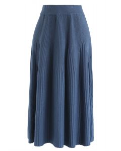 Radiant Lines Knit Midi Skirt in Dusty Blue