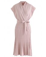 Pleated Sleeveless Wrapped Knit Dress in Pink