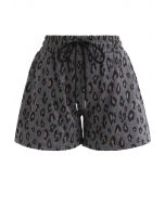 Leopard Print Drawstring Pockets Shorts in Smoke