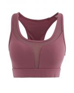 I-Shaped Back Pocket Mesh-Insert Low-Impact Sports Bra in Rust Red