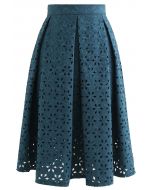 Snowflake Cutwork Jacquard Pleated Skirt in Teal