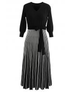 Radiant Lines V-Neck Bowknot Knit Dress in Black