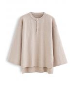 Buttoned Flare Sleeves Knit Sweater in Tan