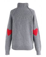 Suéter de punto con parche de corazón y alma en gris
