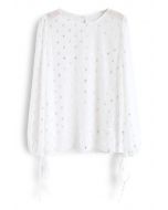 Oval Dots Print Semi-Sheer Top in White