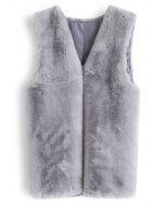 Grey Mid-Length Faux Fur Vest